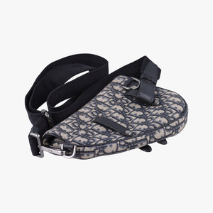 Pre-owned Christian Dior saddle Navy×Gray JacquardxLeather shoulderbag | stylenewstar