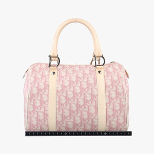 Secondhand Christian Dior Trotter Boston Pink × White Enamel × PVC Coated Canvas Pink handbag | stylenewstar