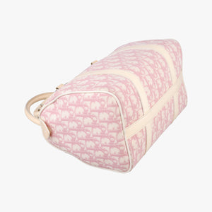 Secondhand Christian Dior Trotter Boston Pink × White Enamel × PVC Coated Canvas Pink handbag | stylenewstar