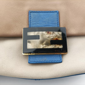 Pre-owned Fendi Baguette Beige × White × Blue Leather 8BR180 shoulderbag | stylenewstar