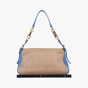 Pre-owned Fendi Baguette Beige × White × Blue Leather 8BR180 shoulderbag | stylenewstar