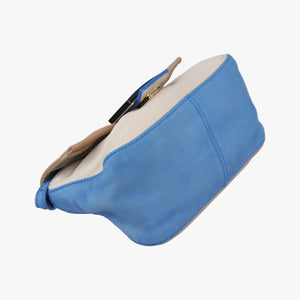 Pre-owned Fendi Baguette Beige × White × Blue Leather 8BR180 shoulderbag | stylenewstar