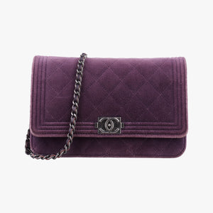 Pre-owned Chanel BOY CHANEL Chain Wallet Purple velour A68911 shoulderbag | stylenewstar