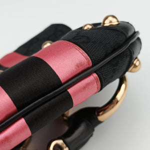 Secondhand Gucci Horsebit Web Black×pink Canvas×silk 129498 shoulderbag | stylenewstar