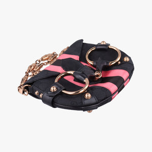 Secondhand Gucci Horsebit Web Black×pink Canvas×silk 129498 shoulderbag | stylenewstar