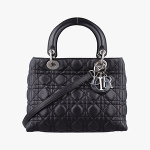 Pre-owned Christian Dior Lady Dior Black lambskin shoulderbag | stylenewstar