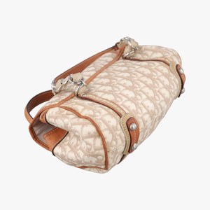Vintage Christian Dior Romantique Trotter Beige x White xBrown PVC Coated Canvas x leather handbag | stylenewstar
