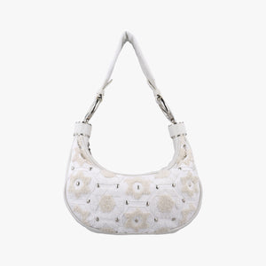 Pre-owned Chloe Bracelet White Lambskin × Beaded Embroidery handbag | stylenewstar