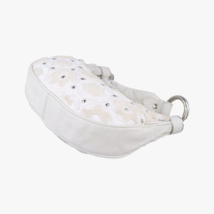 Pre-owned Chloe Bracelet White Lambskin × Beaded Embroidery handbag | stylenewstar