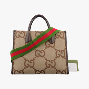 Pre-owned Gucci Jumbo GG Tote Brown×Green×Red canvas×leather 703974 shoulderbag | stylenewstar