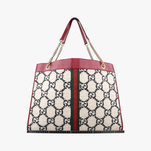 Pre-owned Gucci Rajah White×red tweed × leather 537219 shoulderbag | stylenewstar