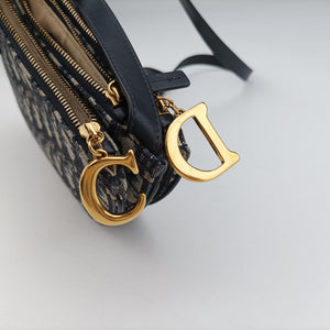 Pre-owned Christian Dior Saddle Navy×gray Jacquard shoulderbag | stylenewstar