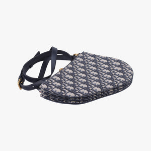 Pre-owned Christian Dior Saddle Navy×gray Jacquard shoulderbag | stylenewstar
