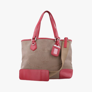 Pre-owned Prada logo jacquard khaki×red Fabric × leather shoulderbag | stylenewstar