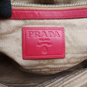 Pre-owned Prada logo jacquard khaki×red Fabric × leather shoulderbag | stylenewstar