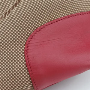 Pre-owned Prada logo jacquard khaki×red Fabric × leather shoulderbag | stylenewstar