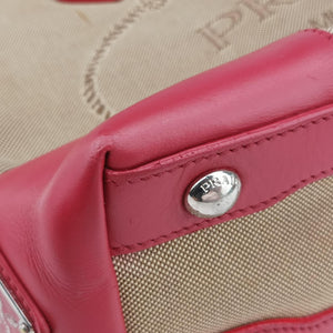 Pre-owned Prada logo jacquard khaki×red Fabric × leather shoulderbag | stylenewstar