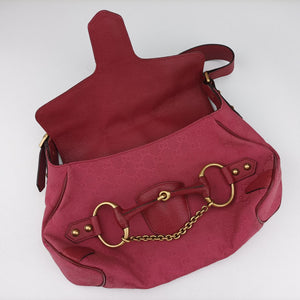 Pre-owned Gucci Horsebit Pink canvas×Leather 114915 shoulderbag | stylenewstar