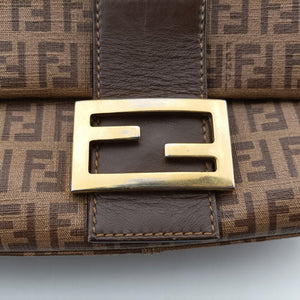Pre-owned Fendi Baguette Zucchino Brown PVC coated canvas 8BR001 handbag | stylenewstar