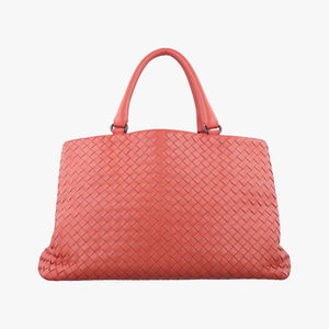 Pre-owned Bottega Veneta Intrecciato Coral red lambskin handbag | stylenewstar