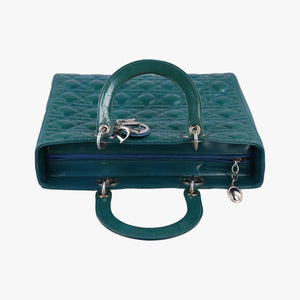 Pre-owned Christian Dior Lady Dior Blue Patent Leather shoulderbag | stylenewstar