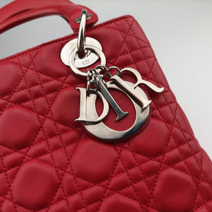Pre-owned Christian Dior Lady Dior Red lambskin shoulderbag | stylenewstar