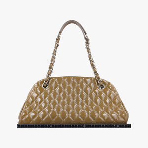 Pre-owned Chanel Mademoiselle Bowling Light Brown Patent A50557 shoulderbag | stylenewstar