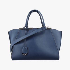 Pre-owned Fendi Trois Jours Navy Leather 8BH279 shoulderbag | stylenewstar