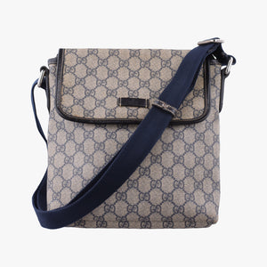 Pre-owned Gucci GG Plus GG Supreme beige×navy PVC coated canvas×Leather 223666 shoulderbag | stylenewstar