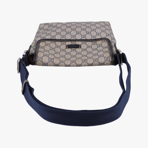 Pre-owned Gucci GG Plus GG Supreme beige×navy PVC coated canvas×Leather 223666 shoulderbag | stylenewstar