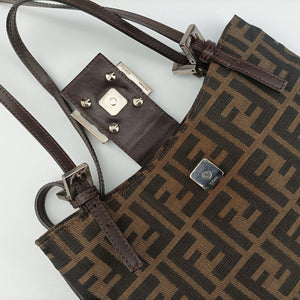 Pre-owned Fendi croissants Brown canvas× leather 26724 shoulderbag | stylenewstar