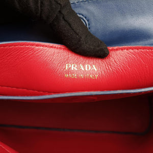 Pre-owned Prada Double Cuir Blue SAFFIANO Leather B2756T handbag | stylenewstar