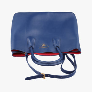 Pre-owned Prada Double Cuir Blue SAFFIANO Leather B2756T handbag | stylenewstar