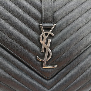 Pre-owned Yves Saint Laurent COLLEGE Black Leather 487212 shoulderbag | stylenewstar