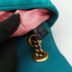 Pre-owned Gucci GG Marmont Blue velour 446744 shoulderbag | stylenewstar