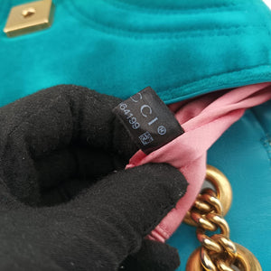Pre-owned Gucci GG Marmont Blue velour 446744 shoulderbag | stylenewstar