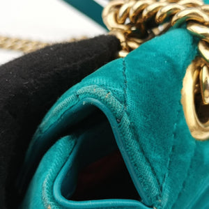 Pre-owned Gucci GG Marmont Blue velour 446744 shoulderbag | stylenewstar
