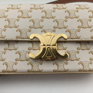Pre-owned Celine Claude Triomphe white x brown PVC coated canvas x Leather shoulderbag | stylenewstar