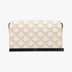 Pre-owned Celine Claude Triomphe white x brown PVC coated canvas x Leather shoulderbag | stylenewstar