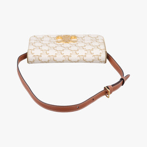 Pre-owned Celine Claude Triomphe white x brown PVC coated canvas x Leather shoulderbag | stylenewstar
