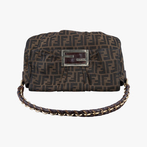 Pre-owned Fendi Mia Flap Brown Jacquard 8BT163 shoulderbag | stylenewstar