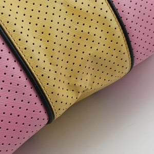 Pre-owned Prada Perforated Striped Boston Pink × Yellow × Black Saffiano Leather BL0655 handbag | stylenewstar