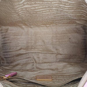 Pre-owned Prada Perforated Striped Boston Pink × Yellow × Black Saffiano Leather BL0655 handbag | stylenewstar