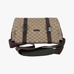 Vintage Gucci GG Supreme Double Buckle Beige × Dark Brown PVC coated canvas 122373 214397 shoulderbag | stylenewstar
