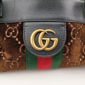 Pre-owned Gucci Print Brown × Black Velor×leather 523781 handbag | stylenewstar