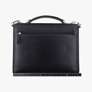Pre-owned VERSACE Embossed Logo Top Handle Messenger Black Leather shoulderbag | stylenewstar
