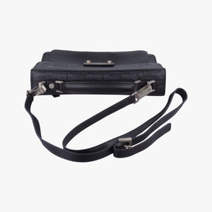 Pre-owned VERSACE Embossed Logo Top Handle Messenger Black Leather shoulderbag | stylenewstar