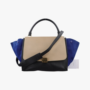 Pre-owned Celine Trapeze Beige×black×blue Suede × leather shoulderbag | stylenewstar