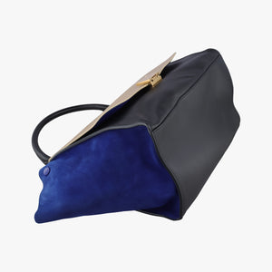 Pre-owned Celine Trapeze Beige×black×blue Suede × leather shoulderbag | stylenewstar