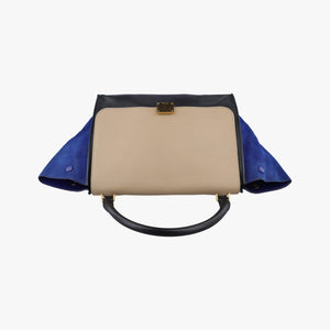 Pre-owned Celine Trapeze Beige×black×blue Suede × leather shoulderbag | stylenewstar